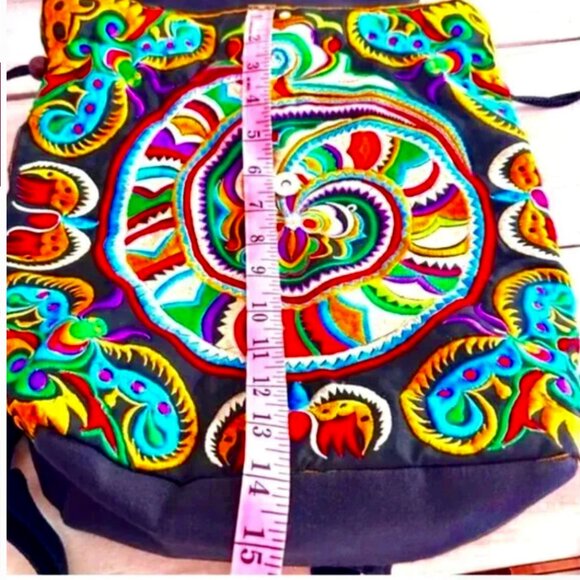 WANDERLUST BACKPACK Embroidered Travel Bag Bucket Bag Drawstring Bag Hobo Bag - Picture 5 of 7